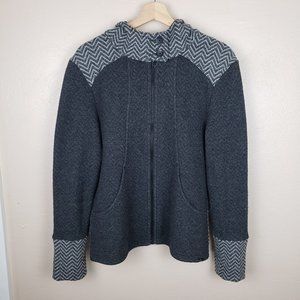 Prana Gray & White Wool Blend Zip Hoodie Large